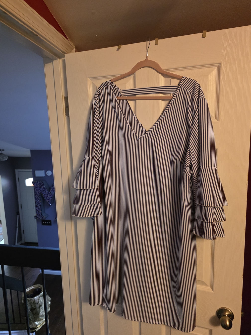 Mlle Gabrielle Blue and White Striped Midi Dress